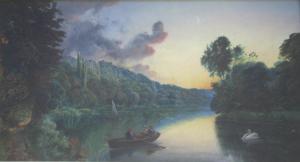 REYNOLDS R.G 1880,ON THE THAMES NEAR CLIVEDEN; ROWING BOAT AT EVENING,Lawrences GB 2013-10-18