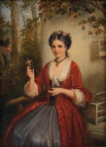 REYNTJENS Henricus Engelbert 1817-1900,Elegante dame met vogel,Venduehuis NL 2024-02-28