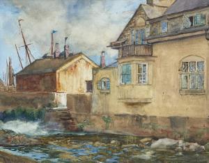 RHEAM Henry Meynell 1859-1920,Harbour buildings with masts,Rogers Jones & Co GB 2024-01-26