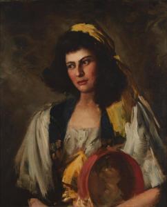 RHEES MORGAN 1855-1925,Portrait of a Gypsy woman with headscarf,John Moran Auctioneers US 2022-09-13