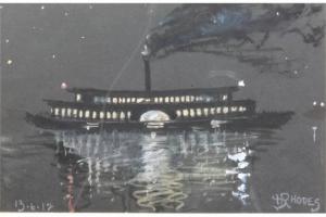 RHODES B,A study of a steam paddle boat at night,Denhams GB 2015-05-06