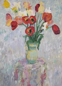 RHODES Kate 1900-1900,Still life of tulips in a jug,Woolley & Wallis GB 2013-03-13