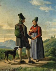 RHOMBERG Joseph Anton 1786-1855,Munich Hunter and Dairymaid in the Mountains,Van Ham DE 2014-11-14