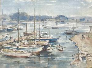 RIBBANS Albert Charles 1903-1966,Boats moored on the estuary,1964,Lacy Scott & Knight GB 2023-03-17