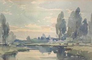 RIBBANS Albert Charles 1903-1966,River scene, possibly river Gipping or Deben,Keys GB 2022-07-22