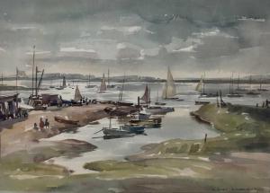 RIBBANS Albert Charles 1903-1966,Yachts and Dinghies on a tidal river,1965,Reeman Dansie 2023-03-12
