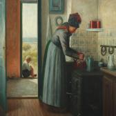 RIBER Peder,A Fan� woman by the stove, in the background a boy,1917,Bruun Rasmussen 2013-09-30