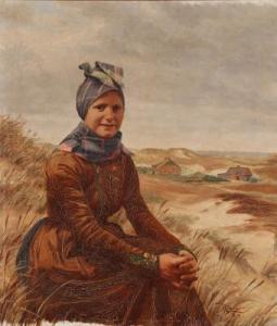 RIBER Peder 1863-1936,A girl from Fanø sitting in the sand dunes,1916,Bruun Rasmussen DK 2019-02-04