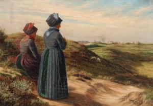 RIBER Peder,Landscape from Fanø with two women wearing folk co,1916,Bruun Rasmussen 2020-05-11