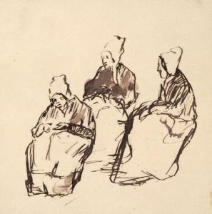 RIBOT Théodule 1839-1916,Recto: Groupe de trois vieilles femmes Verso: Port,Aguttes FR 2021-03-25