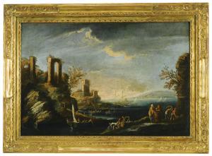Ricci Marco 1676-1730,AN INLET WITH TRAVELLERS ON CAMELS, HORSES AND DON,Sotheby's GB 2013-11-05