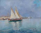 RICCIARDI Oscar 1864-1935,Marina con barca in navigazione,Antonina IT 2013-04-08