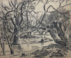 RICE Anne Estelle 1879-1959,Fisherman by a River Amongst Trees,David Duggleby Limited GB 2023-12-08