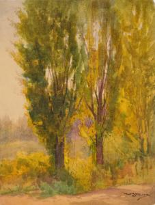 RICE William Seltzer 1873-1963,Autumn Poplars- Mormon Channel, Stockton,1908,Rachel Davis 2023-03-25