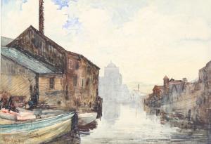 RICH Alfred William 1856-1921,barges on a canal,Burstow and Hewett GB 2023-01-25