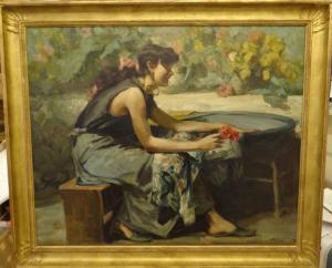 RICHARD D.J 1900,Jeune femme au fleurs dans le jardin,Millon & Associés FR 2016-01-22