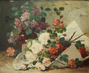 RICHARD Pierre Louis 1861-1880,Jetée de rose et lilas dans un vase,Sadde FR 2018-10-16