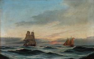 RICHARDE Ludwig 1862-1929,Seascape with sailing ships at sunset,1883,Bruun Rasmussen DK 2021-04-05