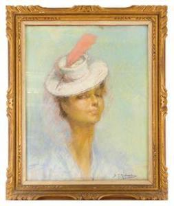RICHARDS D.T 1800-1900,Portrait de jeune femme au chapeau,20th century,Millon & Associés 2021-11-18