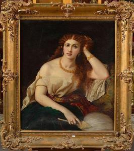 RICHARDS Emma Gaggiotti 1825-1912,Portrait d'une élégante à l'éventail,1856,VanDerKindere 2017-04-25