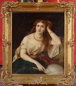 RICHARDS Emma Gaggiotti 1825-1912,Portrait d'une élégante à l'éventail,VanDerKindere BE 2017-09-12