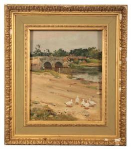 RICHARDS Frank 1863-1935,'A View Near Christchurch' ducks beside the River ,Duke & Son GB 2022-09-29