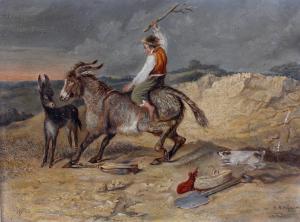 RICHARDS S 1800-1900,A man riding a stubborn mule,1869,Fellows & Sons GB 2013-07-29