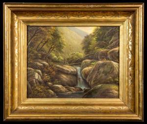 RICHARDS Thomas Addison 1820-1900,New England mountain waterfall with a fisherman,Cobbs 2021-08-07