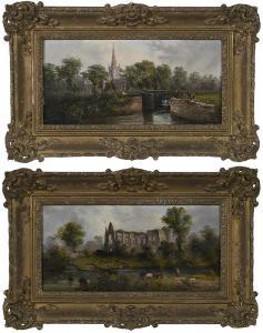 RICHARDS William,A pair of landscapes: Fishing by a Bridge,19th century,Brunk Auctions 2018-05-12