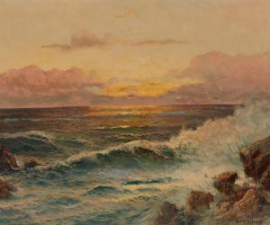 RICHARDS William Trost 1833-1905,Waves crashing at sunset,John Moran Auctioneers US 2023-11-14