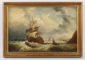 Richardson C,stormy seascape with battleship,Ewbank Auctions GB 2022-09-22