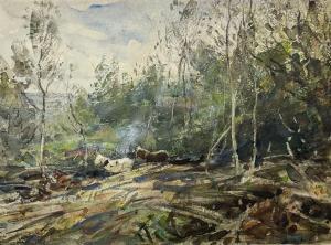 RICHARDSON Frederick Stuart 1855-1934,'Hauling Timber above Gatcombe - Long ,David Duggleby Limited 2023-12-08