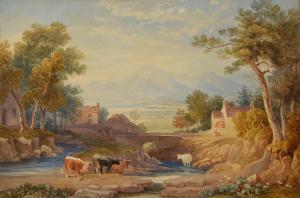 RICHARDSON George 1808-1840,Mountain landscape with cows watering,Mallams GB 2013-10-02