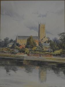 RICHARDSON Henry Hughes 1920,Worcester Cathedral - The Cathedral Ferry, Worcest,Gilding's 2020-07-14