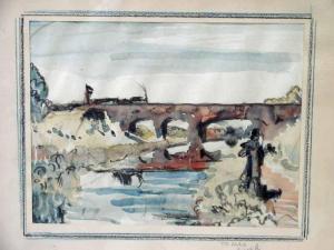 RICHARDSON Ralph 1902-1983,Steam Locomotive on a River Viaduct,Silverwoods GB 2017-10-12