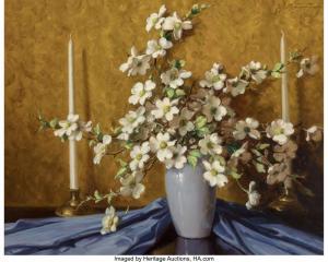 RICHARDSON Volney Allan,Still life with blue and white Dogwoods in a brass,Heritage 2023-01-12