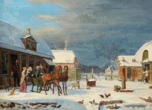 RICHARDT Joachim Ferdinand 1819-1895,Winter scenery from a courtyard with a fa,1863,Bruun Rasmussen 2024-01-01