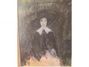 RICHAUD Maxime 1924-1994,Portrait d'une femme au chapeau,Hôtel des ventes d'Avignon FR 2021-06-26