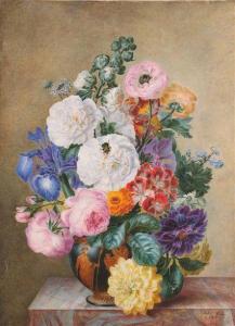 RICHE Adèle 1791-1887,Bouquet de fleurs sur un entablement,1854,Daguerre FR 2020-06-16