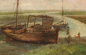 RICHES CHARLES MORRIS 1800-1900,Beached Fishing Boats in an Inlet,Mealy's IE 2017-12-19