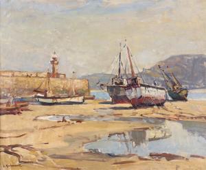 RICHMOND Leonard 1889-1965,Fishing boats at low tide St Ives,Woolley & Wallis GB 2018-12-04