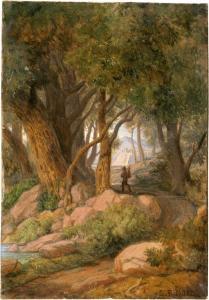 RICHTER Ludwig Adrian 1803-1884,Italienische Waldlandchaft mit Wanderer und A,1825,Galerie Bassenge 2023-11-30