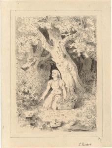 RICHTER Ludwig Adrian 1803-1884,Junges Mädchen beim Kräuterpflücken,1845,Galerie Bassenge 2022-12-02