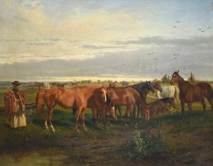 RICHTER Wilhelm,Grazing pasture with horses and figure wearing tra,1869,Tennant's 2023-11-11