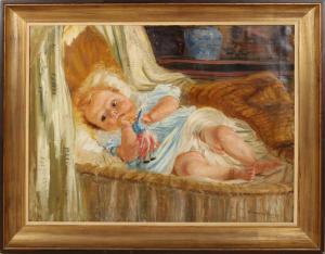 RICHTERS Marius J. 1878-1955,Baby in crib,Twents Veilinghuis NL 2022-01-06