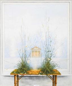 RIDGEWELL John 1937-2004,Grasses and Daisies on a table, with a view of a G,Tennant's GB 2024-01-05