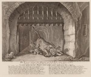 RIDINGER Johann Elias,Lioness carries her cubs (Die Löwin träget ihre Ju,1736,Desa Unicum 2024-01-25