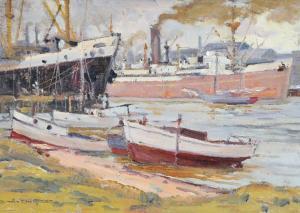 RIEBE Anton David 1904-1987,Boats at Port Adelaide - SA,Elder Fine Art AU 2022-10-16