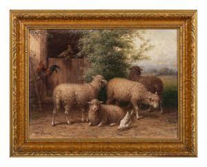 RIECKE George A.E., Geo 1848-1924,Farmyard Scene with Sheep and Chickens,Hindman US 2022-05-05