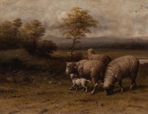 RIECKE George A.E., Geo 1848-1924,Sheep and Lamb in a Misty Landscape,Skinner US 2022-08-02